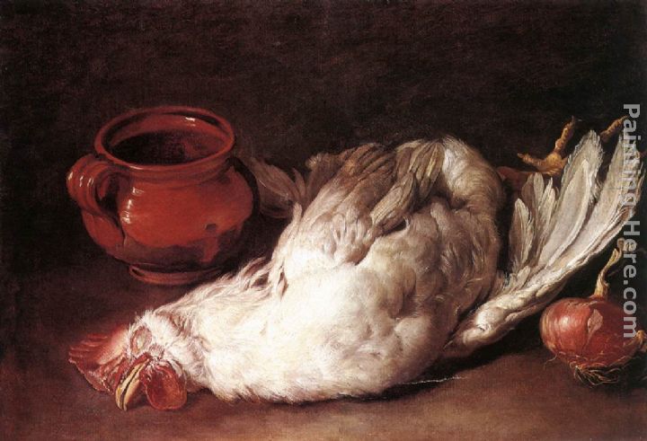 Still-Life with Hen, Onion and Pot painting - Giacomo Ceruti Still-Life with Hen, Onion and Pot art painting